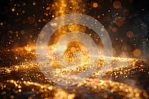 Golden Glitter Explosion and Sparkling Light Bokeh Abstract Background Generative AI