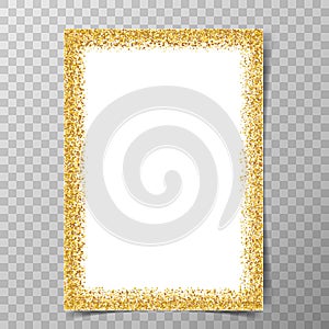 Golden glitter frame on a4 paper with shadows on transparent vector background.