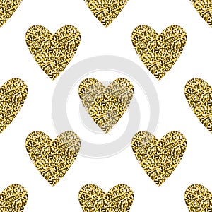 Golden glitter hearts seamless pattern.
