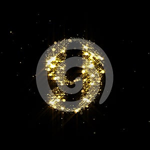 Golden glitter number 9, sparkling gold light and glowing gold particles shine font. Number nine of shimmering sequins and glow