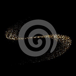 Golden glitter particles of sparkling wave twist