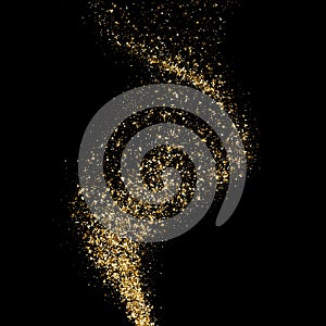 Golden glitter particles of sparkling wave twist