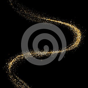 Golden glitter particles sparkling wave twist