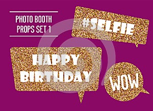 Golden glitter photo booth props vector illustration