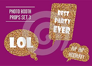 Golden glitter photo booth props vector illustration