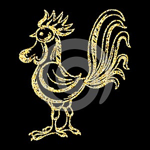 Golden glitter Rooster on background, template for banner, card, poster, flyer, t-shirt print. Symbol of 2017 New Year. Vector go
