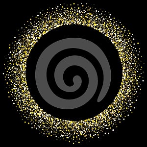 Golden Glitter Round Frame with Copy Space for Text on Black Background