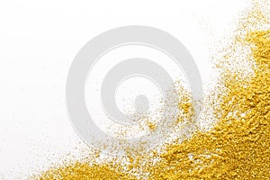 Golden glitter sand texture, abstract background.