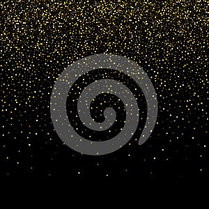 Golden glitter sparkle bubbles champagne particles stars on black background, happy new year holiday concept