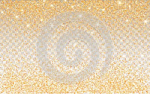 Golden glitter sparkle on a transparent background. Gold Vibrant background with twinkle lights. Vector illustration