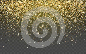 Golden glitter sparkle on a transparent background. Gold Vibrant background with twinkle lights. Vector illustration photo