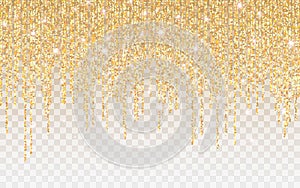 Golden glitter sparkle on a transparent background. Gold Vibrant background with twinkle lights. Vector illustration