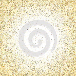 Golden glitter sparkle on a transparent background. Gold Vibrant background with twinkle lights. Vector illustration