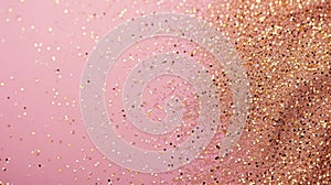 Golden glitter and sparkles on a blush pink background with copyspace