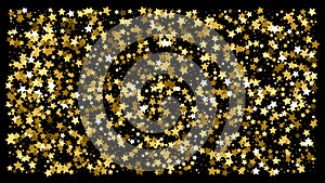 Golden glitter star confetti on a black background