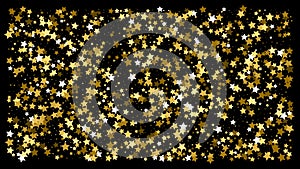 Golden glitter star confetti on a black background