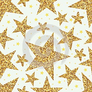 Golden glitter star seamless pattern