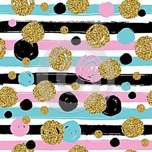 Golden glitter texture with hand draw black,pink,blue circles se
