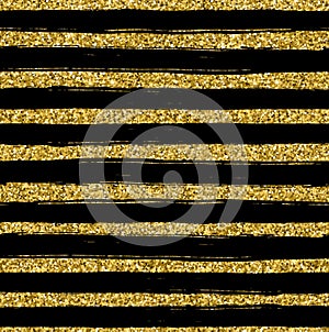 Golden glitter texture line on black background seamless pattern