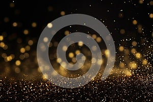 golden glitter vintage lights background. gold and black. de focused, Festive golden glittering in the dark night background, AI