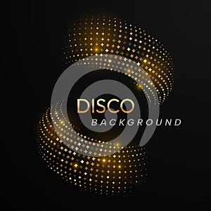 Golden glittering disco ball on dark background