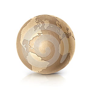 Golden globe 3D illustration North and South America map