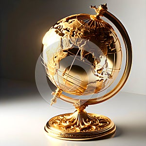 golden globe stands on the table with blurred background