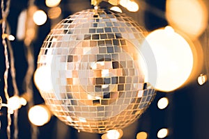 golden glossy disco ball with christmas