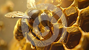 Golden Glow Honey Bee on Honeycomb