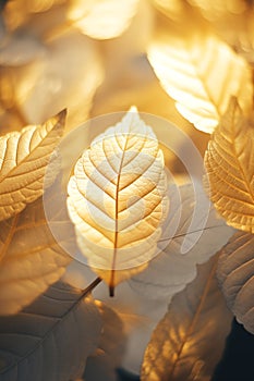 Golden glow leaves with autumn light background