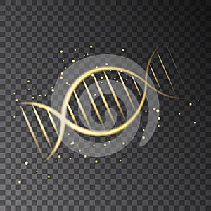 Golden glowing DNA sequence isolated on transparent background