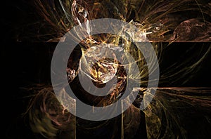Golden glowing fractal background. Fantasy fractal texture. Digital art. 3D rendering. Computer generated image