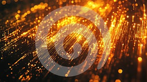 Golden glowing particles streaming data effect background