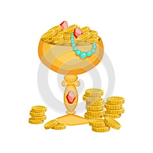 Golden Goblet With Gold Coins And Jewelry,Hidden Treasure And Riches For Reward In Flash Came Design Variation