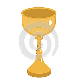 Golden goblet icon. Gold Cup, flat style. Wine goblet on white background. Chalice logo. Vector illustration