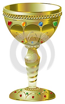 Golden goblet with precious stones photo