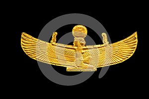 Golden Goddess Isis with outstretched wings, isolated on white background