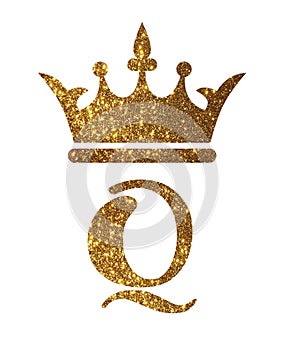 Golden gold yellow glitter crown stencil silhouette.Queen