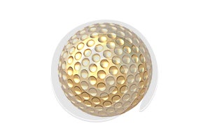 Golden golf ball isolated on white background.