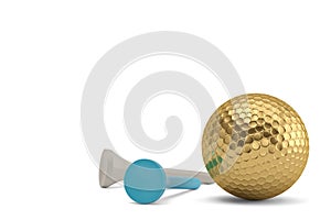 Golden golf ball isolatedon white background. 3D illustration.