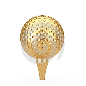 Golden Golf Ball on Tee. 3d Rendering