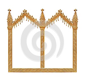 Golden gothic frame for paintings, mirrors or photo isolated on white background. Design element with clipping path