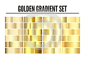 Golden gradient set. Element of shiny gold texture. Realistic golden foil. Vector illustration isolated on white background