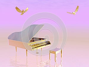 Golden grand piano - 3D render