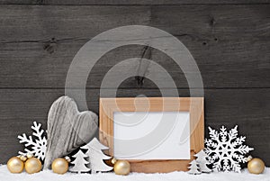 Golden Gray Christmas Decoration, Snow, Copy Space