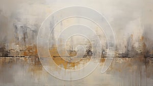 Golden Gray And White Painting By Remi Mcintyre: Naturalistic Cityscapes With Rustic Texture