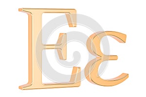 Golden Greek letter epsilon, 3D rendering