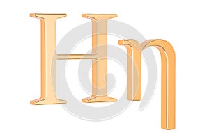 Golden Greek letter eta, 3D rendering