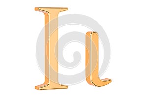 Golden Greek letter iota, 3D rendering