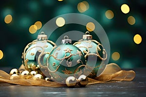 golden and green christmas ball decoration